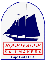 Squeteague Sailmakers sail sticker with schooner logo